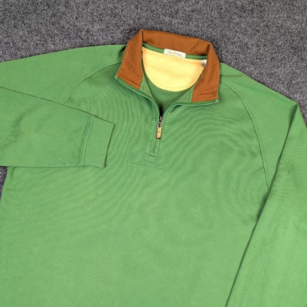 Peter Millar Mens XL Green Pima Cotton 1/4 Zip Pullover Golf Sweater RN 100308
